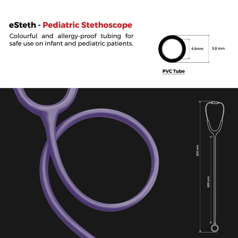 [Australia - AusPower] - eSteth eSteth Pediatric Stethoscope - Ultra Sensitive Dual-Head Chest Piece For Infants and Pediatric patients- Flexible Tubing - Non-Chill Ring & Extra Ear tips - Purple 