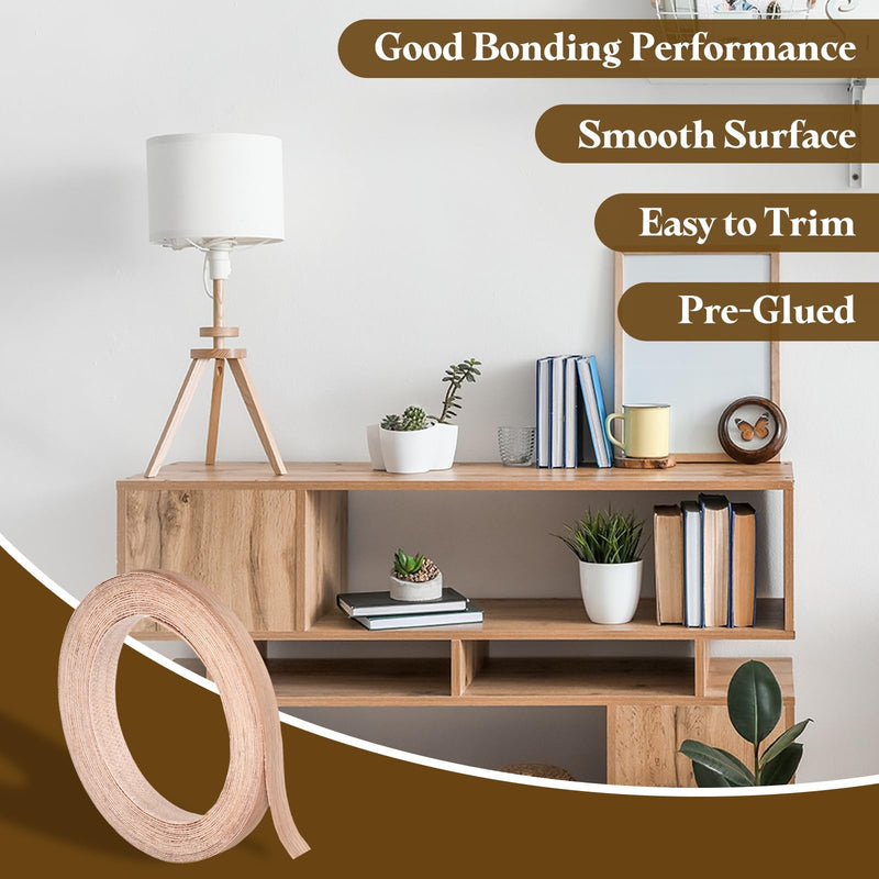 uxcell 1/2 Inch x 26ft Wood Veneer Edge Banding, Pre-Glued Flexible Red Oak Edging Strips, Iron on with Hot Melt Adhesive Wood Tape for Cabinet Repair and Furniture Restoration