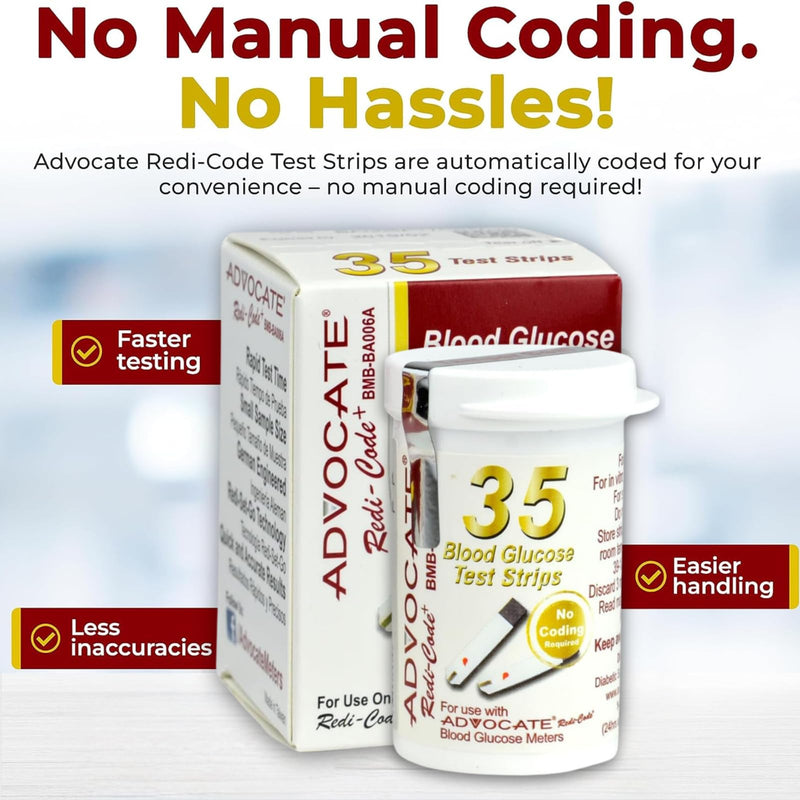 Redi-Code Test Strips 105 Count, No Manual Coding, Glucose Test Strips, Blood Sugar Testing, Small Sample Size Blood Sugar Test Strips, Quick & Accurate Blood Sugar Management (3 Boxes of 35 Strips) 1 Count (Pack of 105)