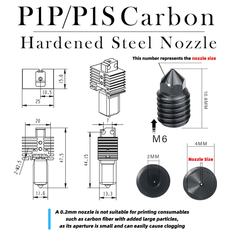 Hotend P1P/P1S Assembly with Standby Nozzles Compatible with Bambu Lab P1P/P1S Series 3D Printers, 5 PCS Hardened Steel Nozzles (0.2, 0.4, 0.6, 0.8,1.0mm) with DIY Tools and A Parts Box... P Serial Hotend Kit