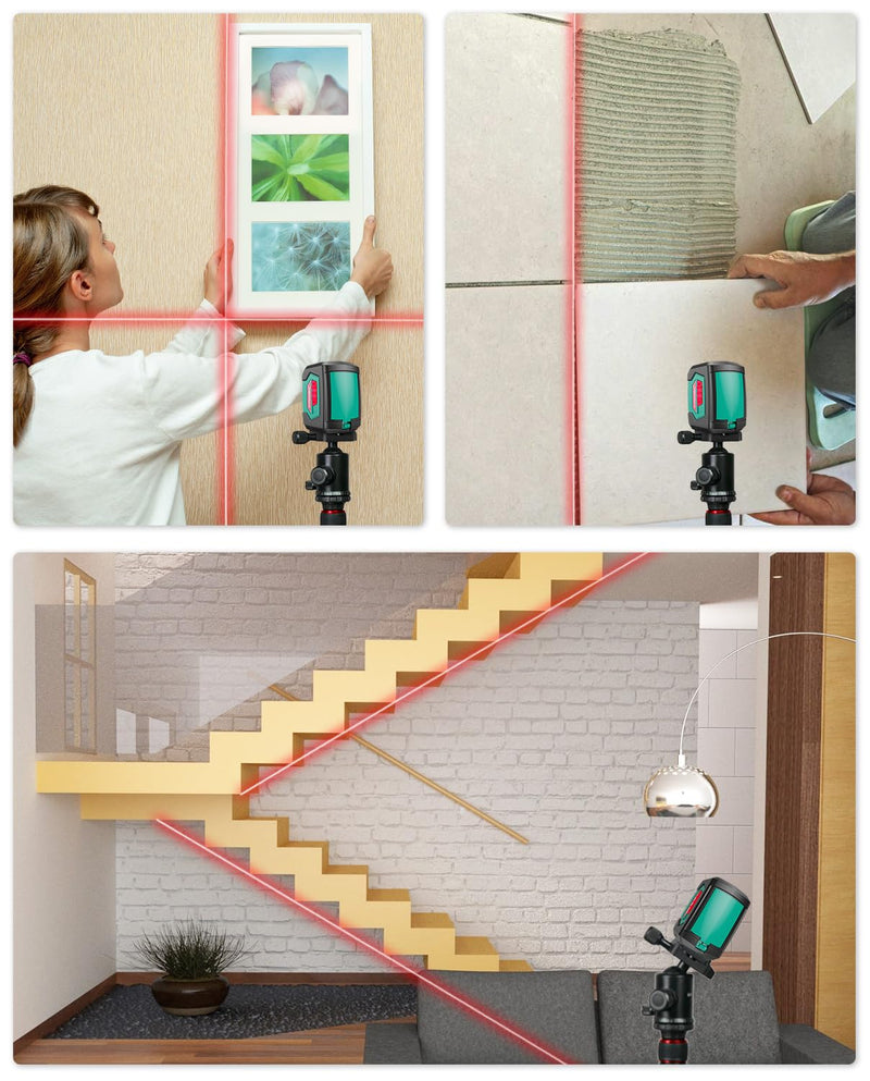 [Australia - AusPower] - Laser Level, HYCHIKA 50 Feet Cross Line Laser with Dual Modules, Self Leveling Laser Level, Switchable Self-Leveling Vertical and Horizontal Line Construction Picture Hanging, Battery Included Red 