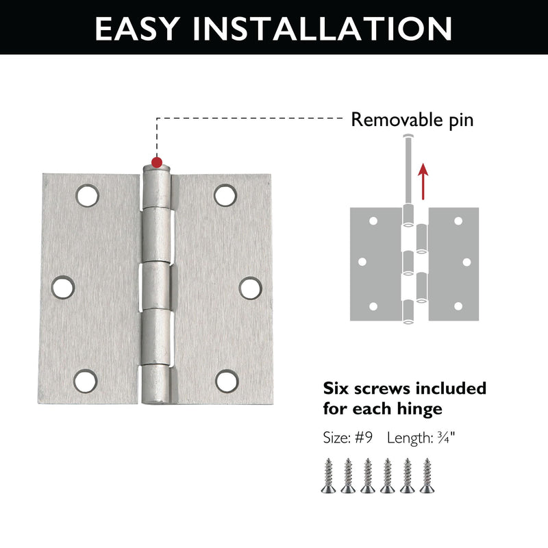 [Australia - AusPower] - Design House 181479 Square Corner Steel Door Hinge Door Hardware Door Hinges Interior Doors, 3.5" x 3.5", Satin Nickel, 3Pack 3.5 x 3.5 3-Pack 