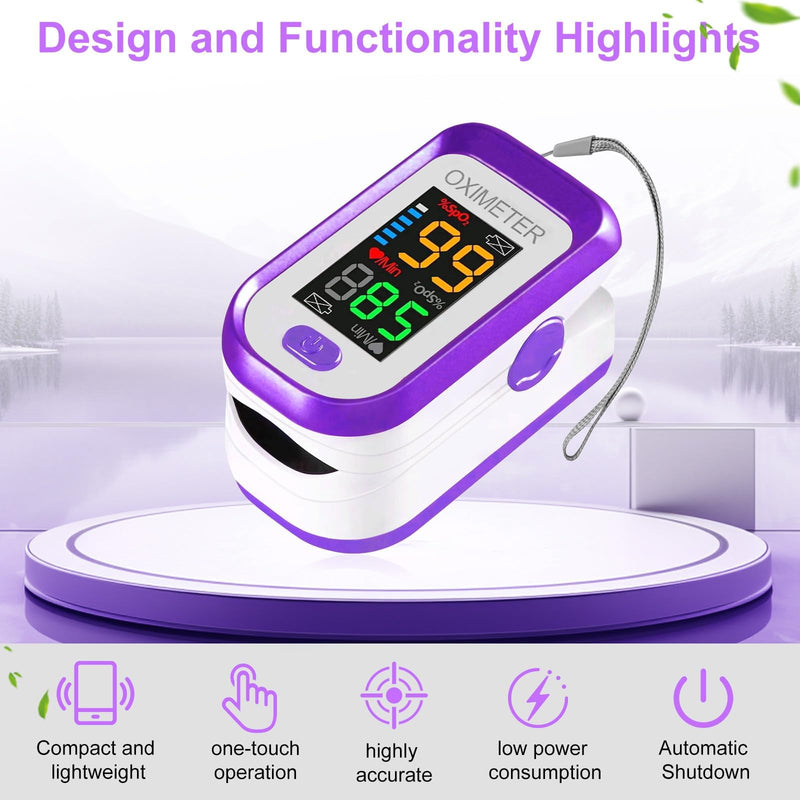 [Australia - AusPower] - Pulse Oximeter Fingertip, Pulse OX with Large LED Display, Oximeter, Pulse Oximeter, Fingertip Pulse Oximetr, Oximeter with AAA Battery Lanyard (Purple) 
