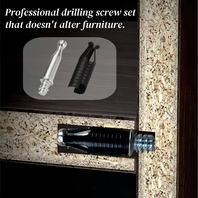 [Australia - AusPower] - Upgrade Cam Locks for Solid Hardwood Furniture, 50 Pack Screws and Sockets Set with Mounting Drill, Invisible Connecting Screw Socket Kit Fastener Nut Connectors Tornillos para Madera 
