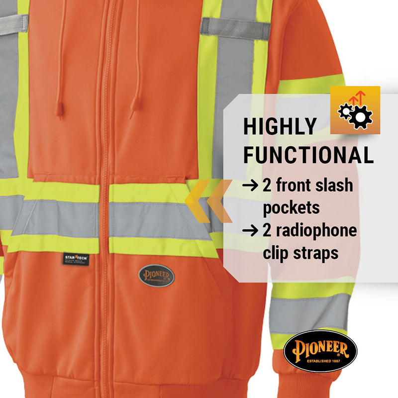 Pioneer High Visibility, Ultra Reflective, Zip-Style Micro Fleece Hoodie Orange 5X-Large