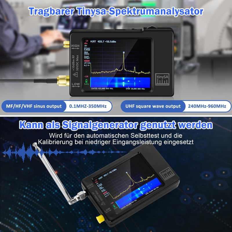 [Australia - AusPower] - AURSINC TinySA Spektrumanalysator Handheld, V0.3.1 2,8 Zoll Touchscreen, 2-in-1 Signalgenerator 100 kHz-960 MHz MF/HF/VHF UHF-Eingang, ESD-geschützte Funktion 