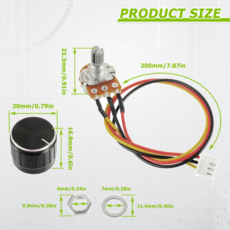 [Australia - AusPower] - 10K Ohm Linear Taper Rotary Potentiometer WH148 with XH2.54-3 Pin Connector Wire Cable and Black Knob Cover Cap(Pack of 5 Pcs) 10K Ohm 