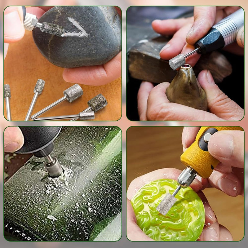 Diamond Cutter Set, 24 Pieces Diamond Burrs with 1/8 Inch Shank Grinding Attachments, Diamond Grinding Points Grit 60 Grit 150, for Stone Glass Ceramic Carving, Polishing, Grinding, Engraving