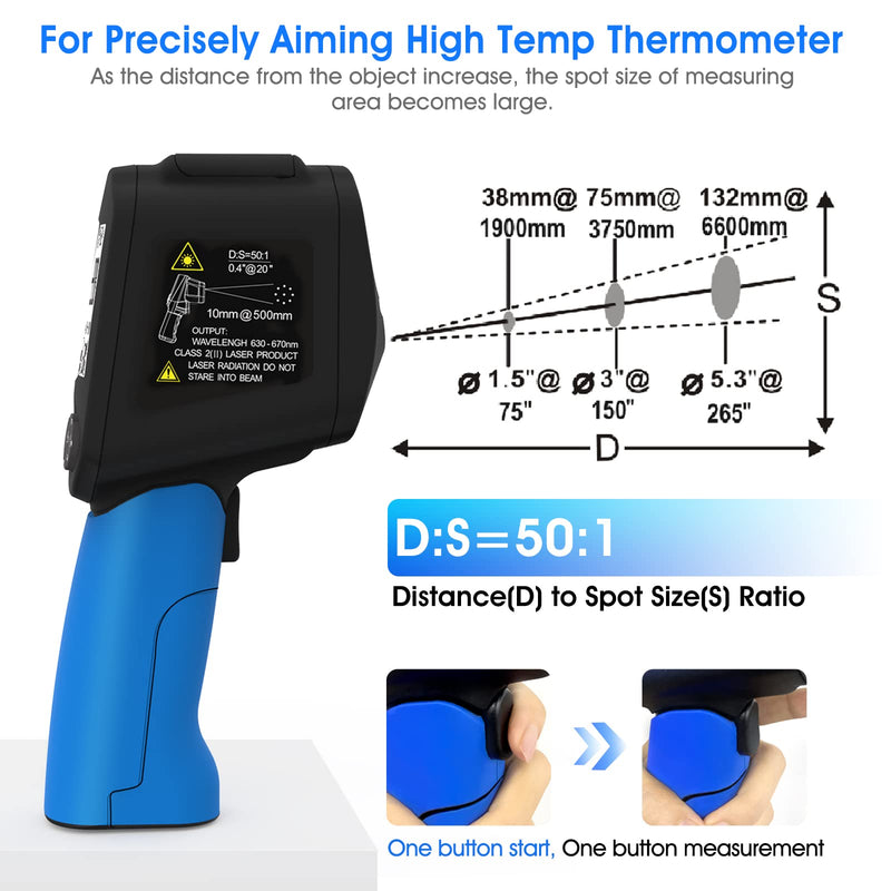 [Australia - AusPower] - Infrared Thermometers, Laser Thermometer Gun, 50:1 Temperature Gun for -58℉~3416℉ Infrared Thermometer Gun for Cooking/Griddle/IR Thermometer Gun, Heat Laser Thermometer 