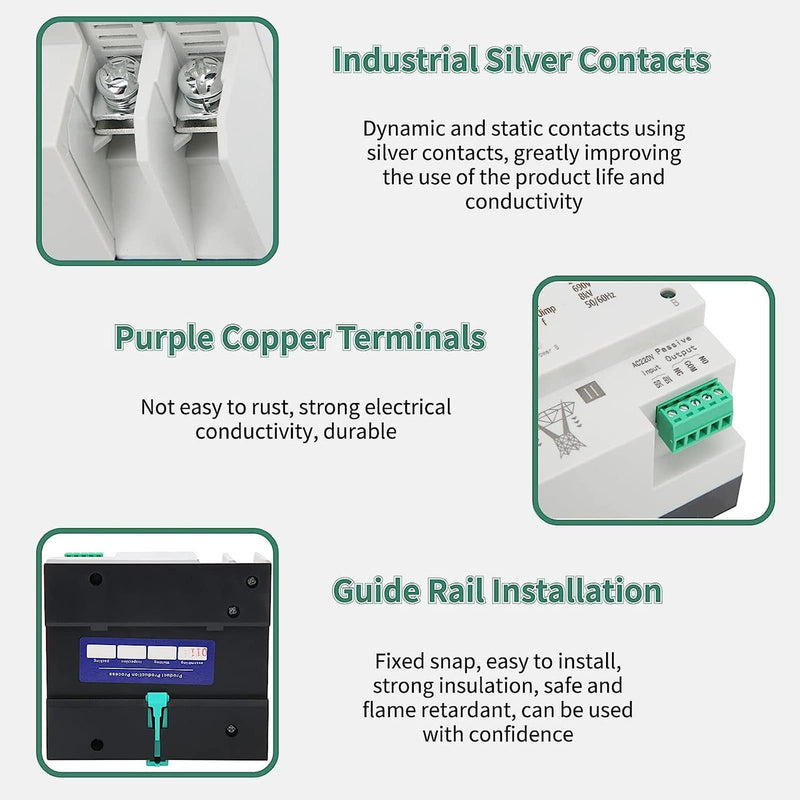 100A 110V Automatic Transfer Switch,2P Mini Dual Power Transfer Switch,50Hz 60Hz 35mm Din Rail Mounting for Home Generator Factories Laboratories Farms Powering Supply