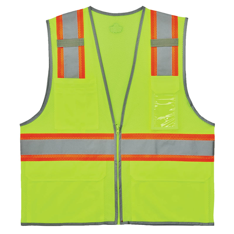Ergodyne GloWear 8246Z Two-Tone Safety Vest, High Visibility Mesh, Reflective Piping, Pockets for Storage, ID Badge Holder Lime 3X-Large