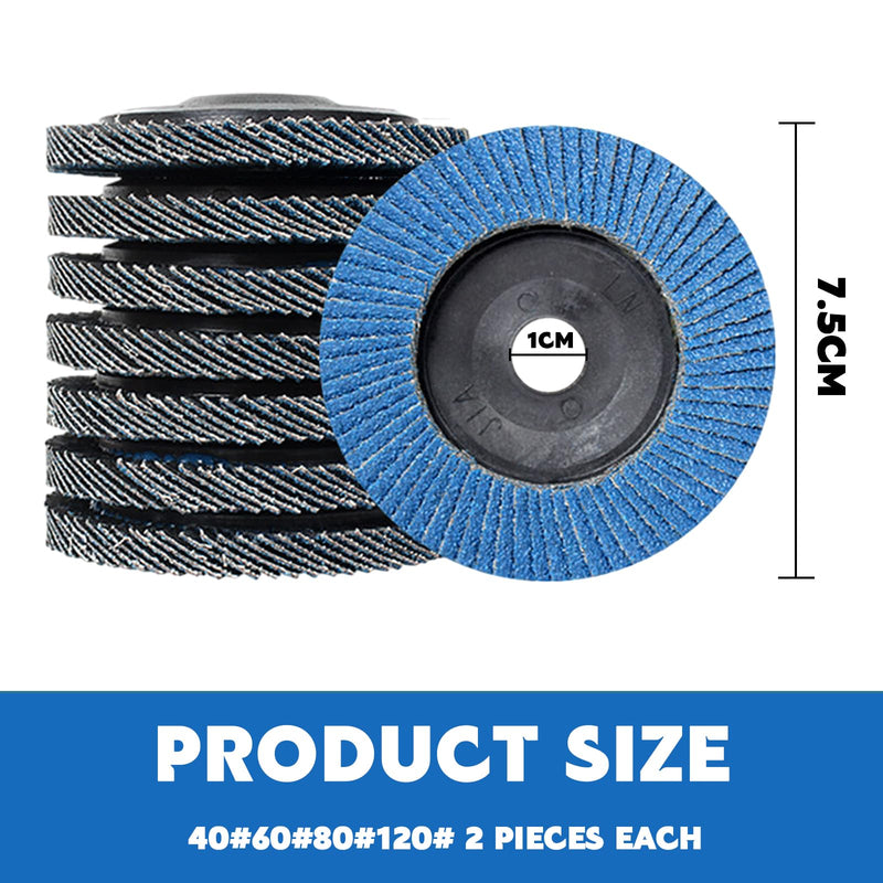 [Australia - AusPower] - Vueinrg Pack of 8 Serrated Discs Diameter 76 mm x 10 mm Grit 40/60/80/120 Mixing Set Lamellar Discs Sanding Mop Flap Disc for 10.8-12 V Angle Grinder 