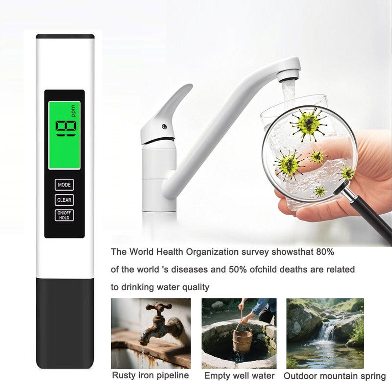 [Australia - AusPower] - 4 in 1 Tds Meter Digital Water Tester, Accurate and Reliable TDS EC & Temp(°C,°F) Meter, 0-9990ppm Water Quality Tester for Drinking Water RO/DI System, Aquariums etc 
