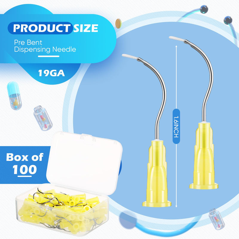 [Australia - AusPower] - 100 Pcs Pre Bent Dispensing Needle 19G Bent Dispensing Tips with Brush End Dental Syringe Tips Disposable Oral Irrigation Needle Tips for Oil or Glue Applicator 
