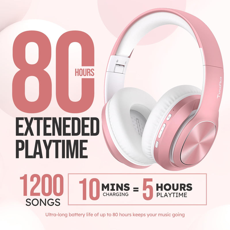 [Australia - AusPower] - Wireless Bluetooth Headphones Over Ear, 80H Playtime, 3EQ Sound Modes, HiFi Stereo Headphones with Deep Bass, Foldable Bluetooth 5.3 Headphones for Smartphone/PC/Computer-Rose Gold Rose Gold 