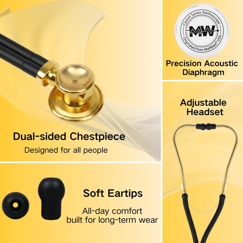 MaiWieel-Sprague Rappaport Stethoscope with Dual-sided Chestpiece Black and Gray Stethoscope for Nurses, Doctor, EMTs and Medical Students, Soft Eartips and Tubing (Titanium Gold) Titanium Gold