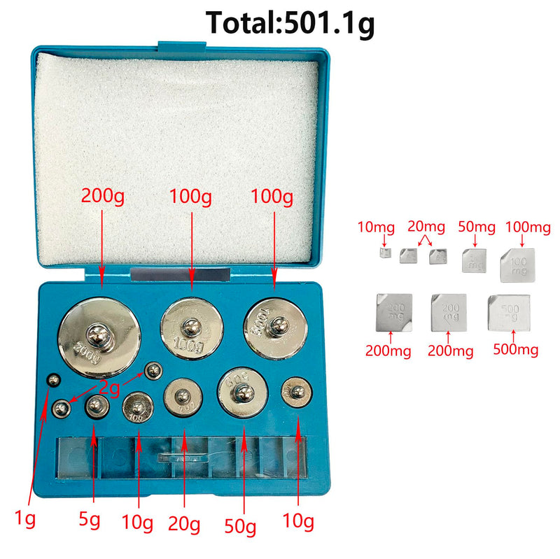 [Australia - AusPower] - Calibration Weight 19PCs/Set,10mg-200g Total: 501.1g Weights Precision Stainless Balance Scale for Digital Jewellery Scale Lab Educational Science 19 Pcs Kit(10mg-200g) 