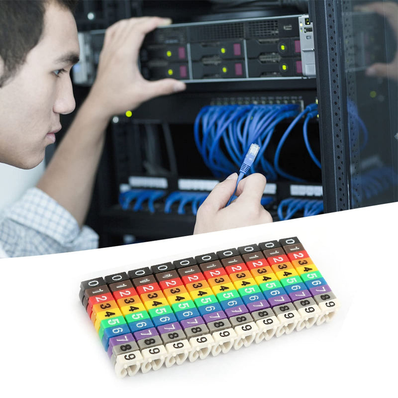 Wire Number Tube Cable Marker, 0.2 x 0.2in Colorful Clip on Wire Marker, Digital Number Wire Numbering Marker, Plastic Cable Numbering Marker Tube for Wires Management, 100Pcs 100PCS 12AWG 4mm²