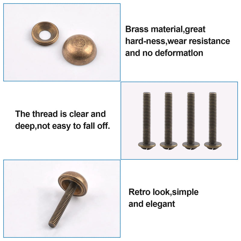 [Australia - AusPower] - Mirror Screws, 8pcs Decorative Brass Mirror Screws Mirror Nails Mirror Screw Cap Covers with Dome and Washers(15mm, Antique Brass) 