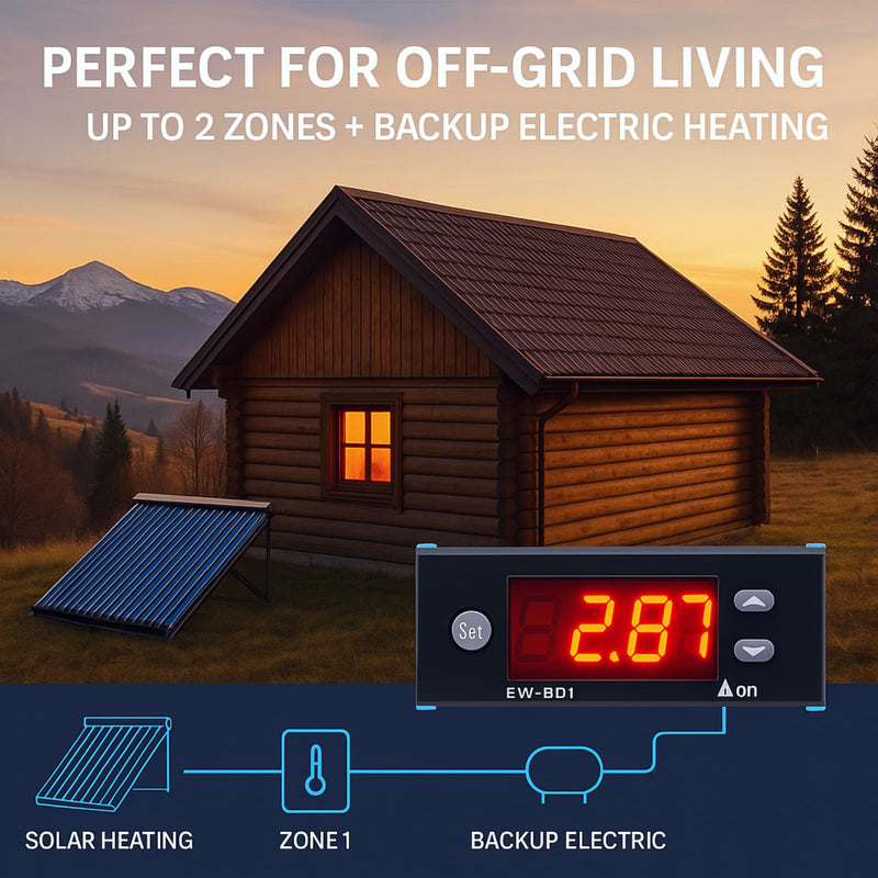 [Australia - AusPower] - Solar Water Temperature Controller, AC 5A Digital Temperature Controller Thermostat with Sensor Sensor & 76 mm Digital Display for Electric Heating Support 