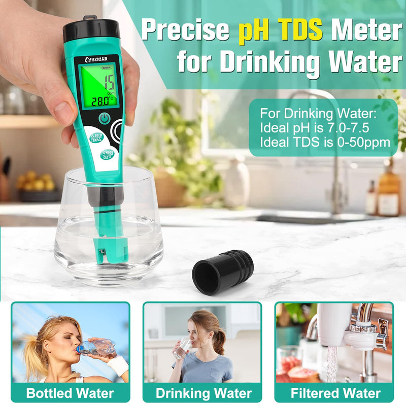 [Australia - AusPower] - Pool Salt Tester pH Meter Digital Chlorine pH Tester Salt Meter for Pool 7 in 1 Water Tester for Swimming Pool Aquariums 7 in 1 Meter 