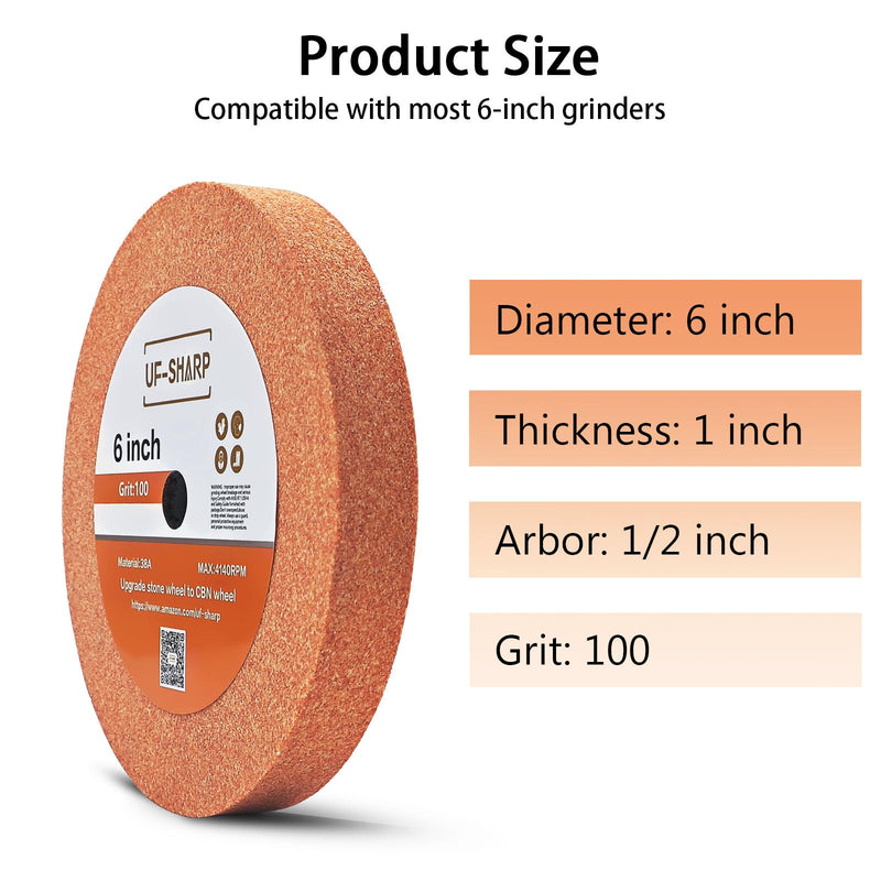 [Australia - AusPower] - 6 inch Bench Grinder Wheels, 1" Wide, 1/2" Arbor, 100 Grit Aluminum Oxide Grinding Wheel for HSS and Carbon Steel Tools (100 Grit) 