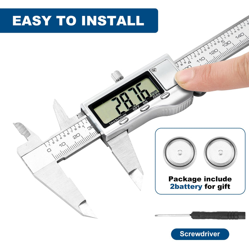 [Australia - AusPower] - Digital Caliper Measuring Tool, 6 Inch Stainless Steel Vernier Caliper Digital Micrometer with Large LCD Screen, Auto-Off Feature, Easy Switch from Inch to Millimeter 