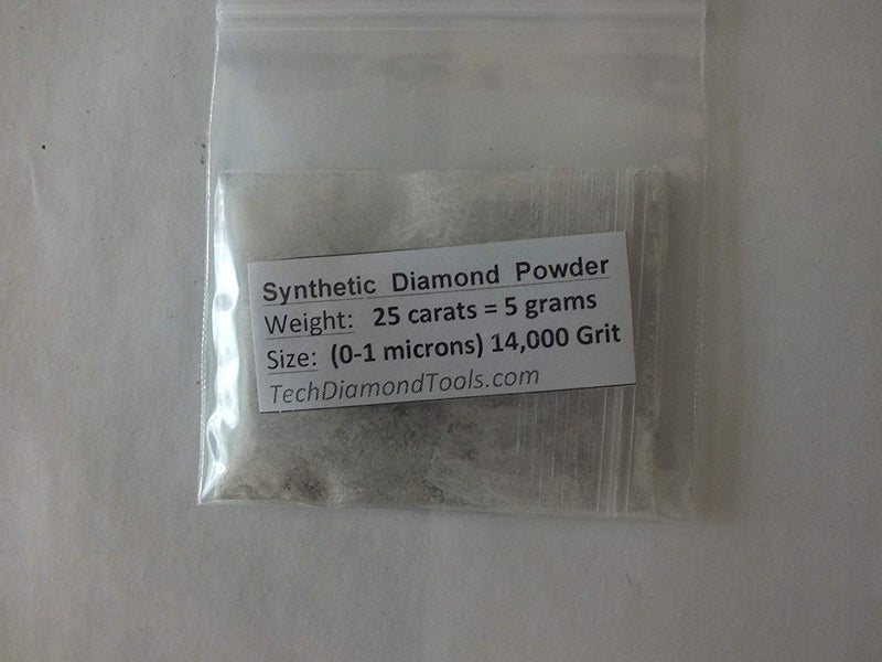 [Australia - AusPower] - TechDiamondTools Diamond Powder for Polishing Glass Quartz Marble Rock Jewelry Stone Windshield Travertine Gemstone 14,000 Grit - 0-1 Microns - 25 Carats = 5 Grams USA Made 14,000 grit/0-1 micron 25 carats-5 gram 