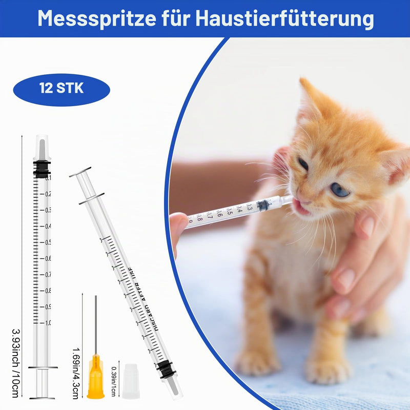 GOTRUST 12 Small Syringes 1 ml Plastic Syringe, 1 ml Plastic Syringe with Blunt Tip Needle and Cap, Feeding Syringes with Measurement Food Syringe Suction Syringe for Pet Feeding, Experiments