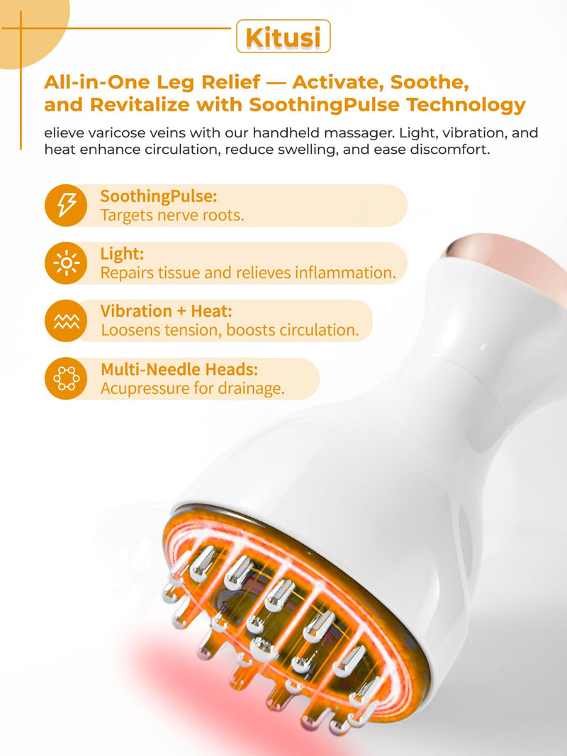 Leg Massager for Circulation and Pain Relief, Lymphatic Drainage & Varicose Veins Support - Calf, Foot & Knee Massager with SoothingPulse, Heat, Light & Vibration - White