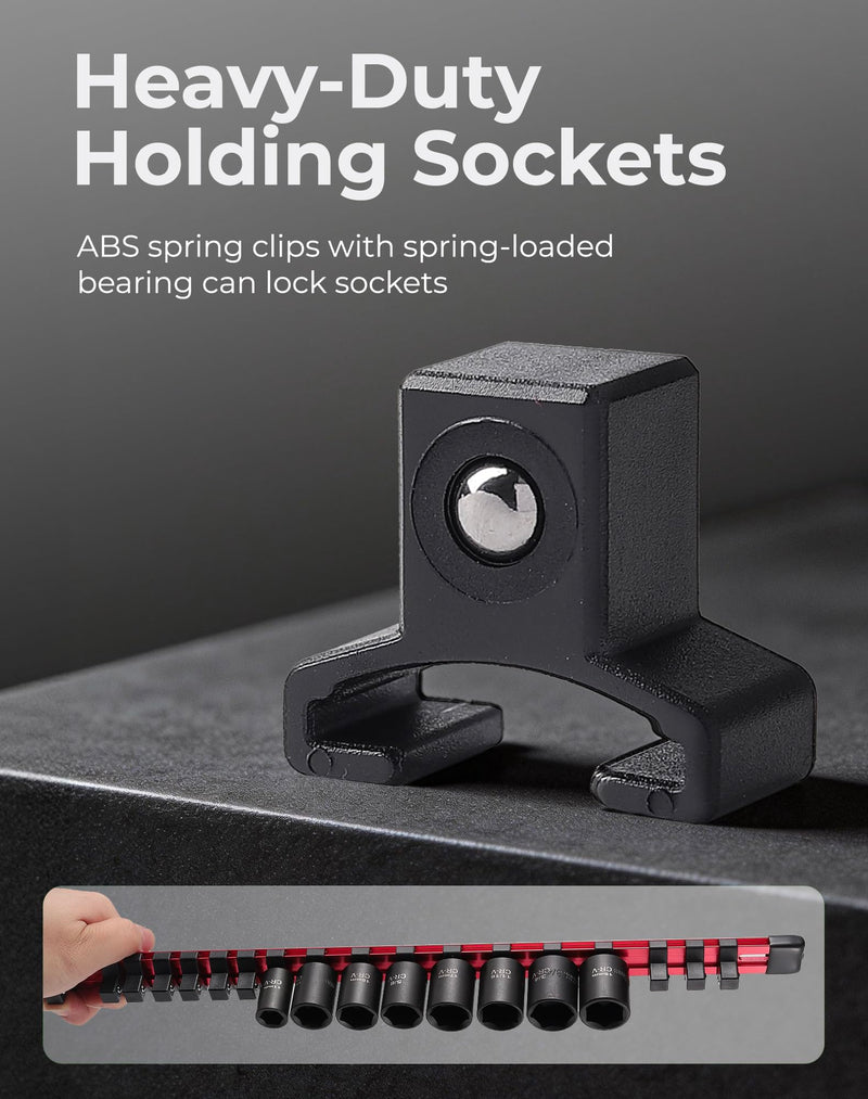 ALOANES 3-Piece 1/4-Inch Drive Aluminum Alloy Socket Rail Organizer, Heavy Duty Socket Racks, Socket Holder Kit for Toolbox Drawer Fit 1/4-Inch x 72 Clips (Red) 3PC, 1/4-inch Drive Red