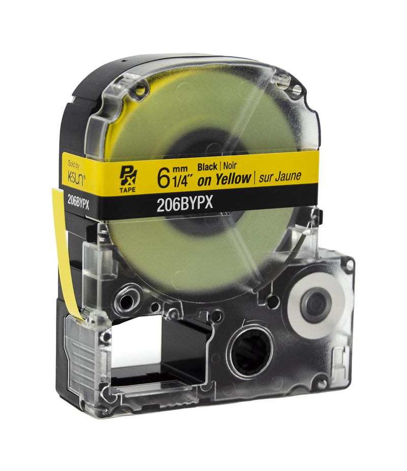 Epson LABELWORKS 206BYPX Genuine PET (Polyester) Tape Cartridge - Black on Yellow Label Maker Tape - 1/4" (6MM) Wide, 30'