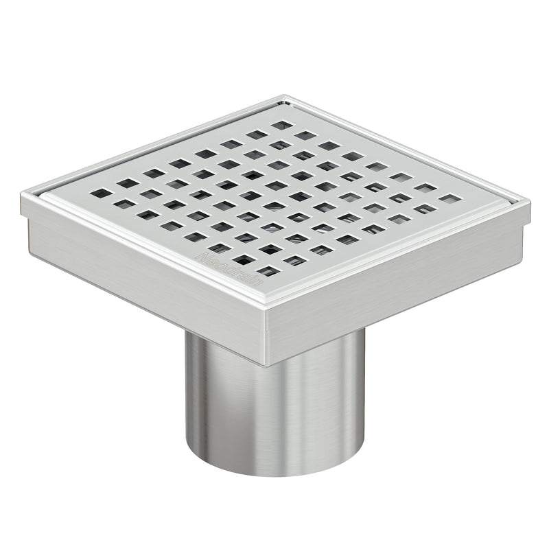 Neodrain Square Shower Drain with Removable Quadrato Pattern Grate, Brushed 304 Stainless Steel Square Drain for Bathroom, with Hair Strainer and Lifting Hook,CUPC Certified (Brushed Nickel, 4 in)