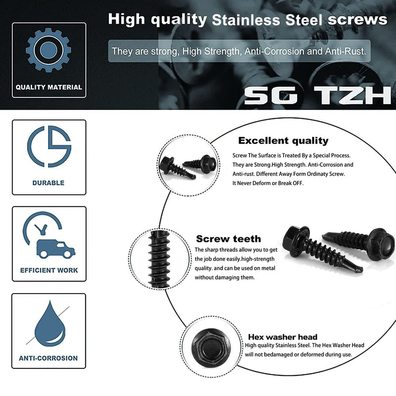 [Australia - AusPower] - #10 x 3/4" Sheet Metal Screws 100PCS 410 Stainless Steel Hex Washer Head Tek Screws Fast Self Tapping Screws Black Oxide by SG TZH #10 x 3/4" 