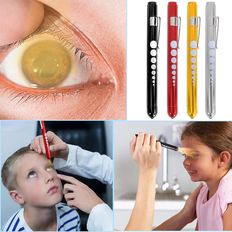 Pack of 4 Pupil Lights, Reusable LED Pen Lamp with Pupil Meter and Ruler, LED Pupil Meter Pupil Light Accessories (4 Colors)