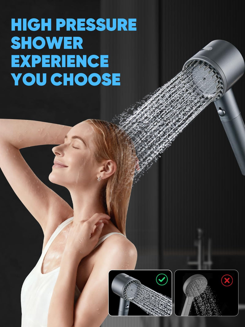 Cobbe Filtered Shower Head with Handheld, High Pressure 5-mode Showerhead with Filters, Built-in Power Wash for Hard Water - Remove Chlorine - Reduces Dry Itchy Skin, Gray Flow Rate 1.8 GPM