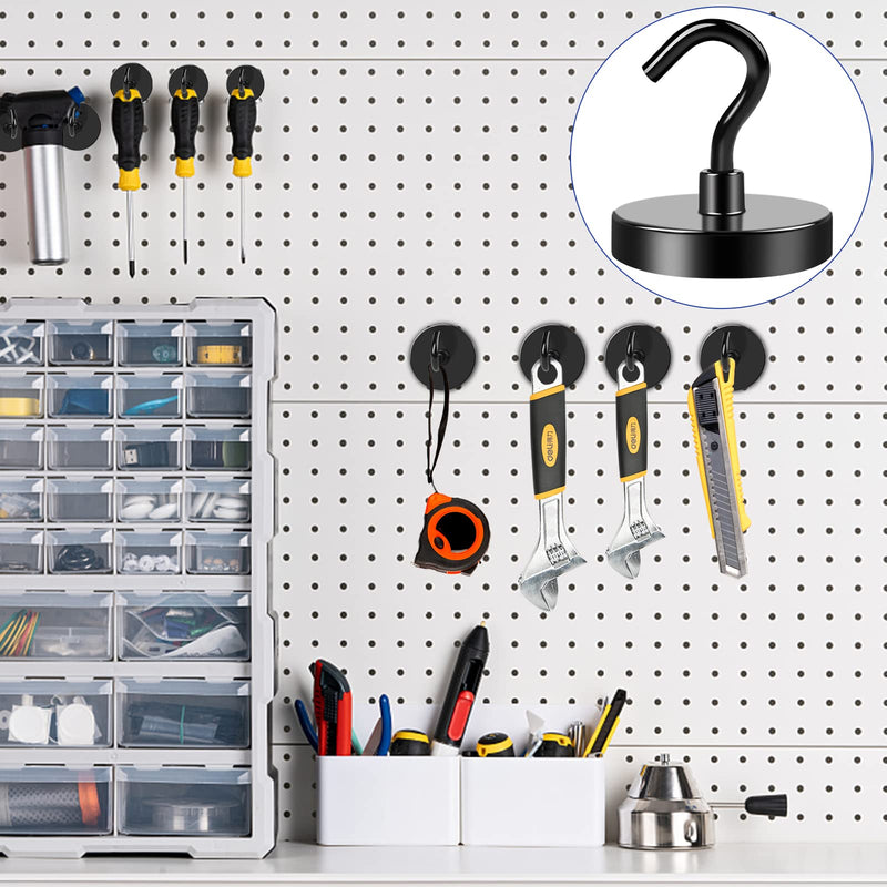 [Australia - AusPower] - LOVIMAG Black Magnetic Hooks Heavy Duty, 110lbs Strong Neodymium Magnet Hooks with Epoxy Coating for Cruise Cabins, Magnets with Hooks for Locker, Classroom, Kitchen,Office,Metal Door etc-4 Pack 110lbs-4 Pcs 