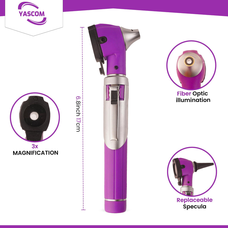 [Australia - AusPower] - Otoscope Professional Diagnostic Ear Otoscope with Light Pocket Size Ear Infection Checker with 10x Specula & Case, Ear Otoscope for Doctors, Nurses, & Students Purple 