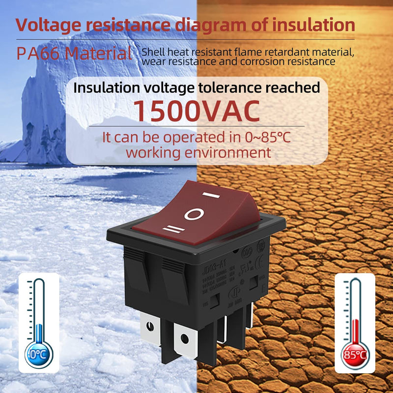 [Australia - AusPower] - JD 2pcs 30A 125V/250V AC Large Current Rocker Switch ON/Off Switch 4Pins Toggle Switch with UL Certificate (Red 6pis)… Red 6pins 