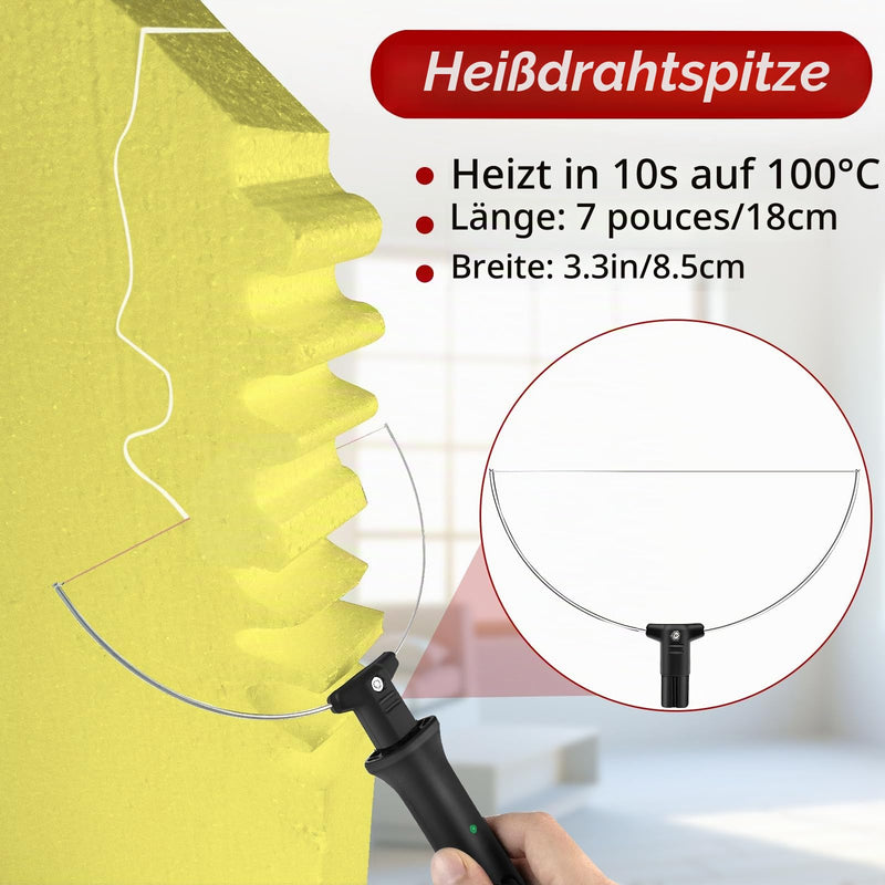 Vanwoke 3-in-1 Styrofoam Cutter Set 18W Electric Foam Cutter | Hot wire cutter for plastics and styrofoam, with adapter for converting electrical voltage, multi-purpose foam cutting