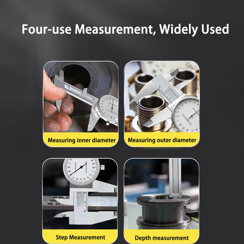 [Australia - AusPower] - 8 Inch Dial Caliper, MFQNENLK 4-Way Measurement Calipers, 0.001 Accuracy Imperial Shockproof Measuring Tool with Plastic Case (Dial Caliper 0-8" Range) Dial Caliper 0-8" 