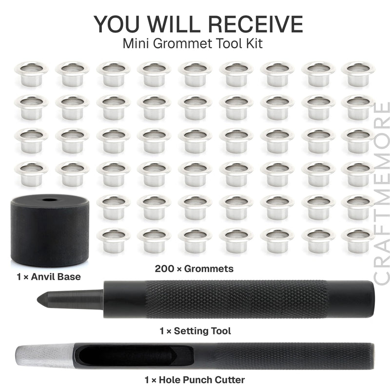 [Australia - AusPower] - CRAFTMEMORE 2mm Grommet Tool Kit Eyelet Setting Tool Grommet Setter Hole Punch Cutter & Pack of 100 Grommets (0.08" (2mm) Inside Diameter) 2mm - Standard Model 