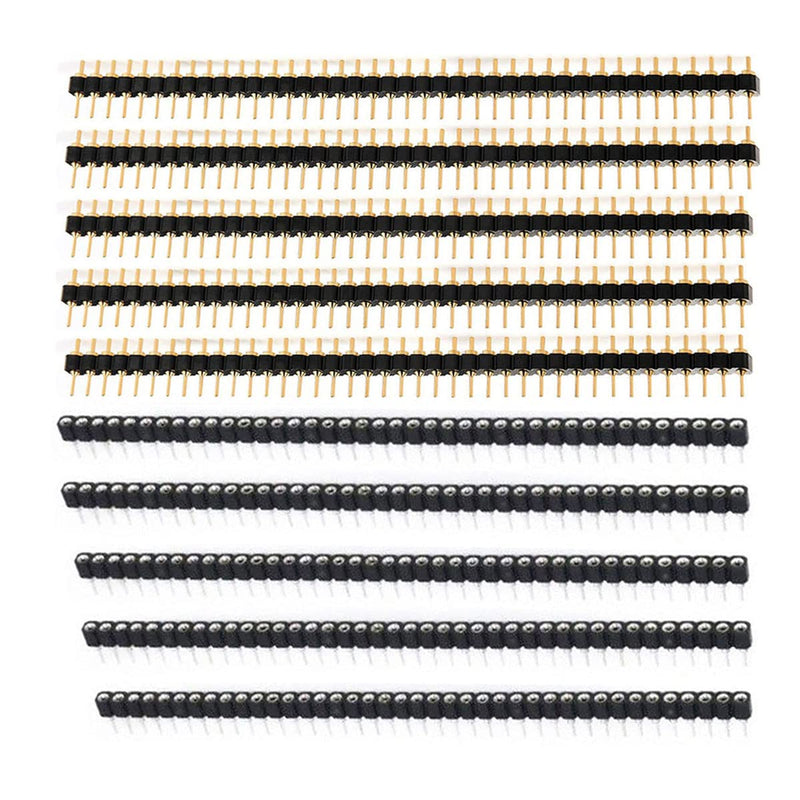 [Australia - AusPower] - 2.54mm 0.1" 1x40Pin Circular Male and Female Socket Pin Row 40P Single Row Straight Female/Male Socket/Pin Header Connector Gold Plated, Sets of 10 