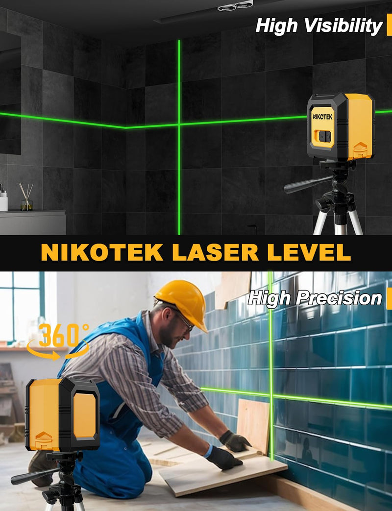 [Australia - AusPower] - Laser Level with Tripod, Self-Leveling Green Beam Horizontal and Vertical Cross-Line Laser for Home Decoration Carrying Pouch, Battery Included NK01GT With Tripod 