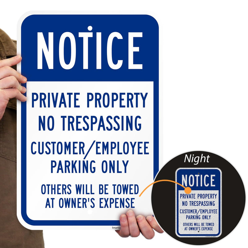 SmartSign Notice Private Property No Trespassing Customer/Employee Parking Only Sign - 12" x 18", 120 mil Aluminum Composite (ACM), Engineer Grade Reflective Material, Blue and White, Made in USA