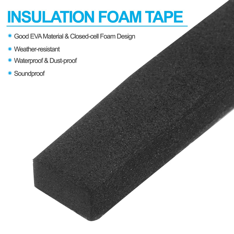 PATIKIL 5/8" W x 5/16" T x 6.6Ft Insulation Foam Tape, 2 Rolls Self-Adhesive EVA Weather Stripping for Wrap Pipe Door Window Insulation Soundproof Anti Vibration Collision, Black 5/8"W x 5/16"T