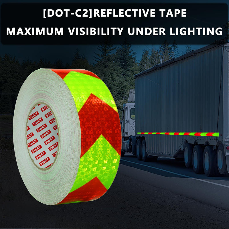 SWRT Reflective Tape Outdoor Waterproof, 2" x 30 FT Red & Green Reflective, Shining Star Heavy Duty Strong Adhesive Hazard Caution Safety Warning Conspicuity Tape for Trailer 2 Inch x 30FT