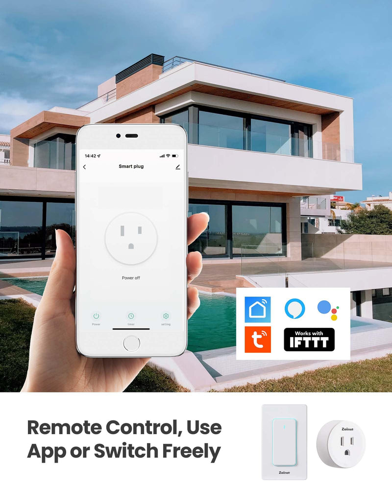 Zoiinet Smart Plug Switch, 2.4G WiFi Outlet Time Switch, Compatible with Alexa, Google Home, Smart Life & IFTTT APP, Voice Control & Timer, Buckle Design & Removable, No Hub Needed, Programmable 1 Switch 1 Outlet