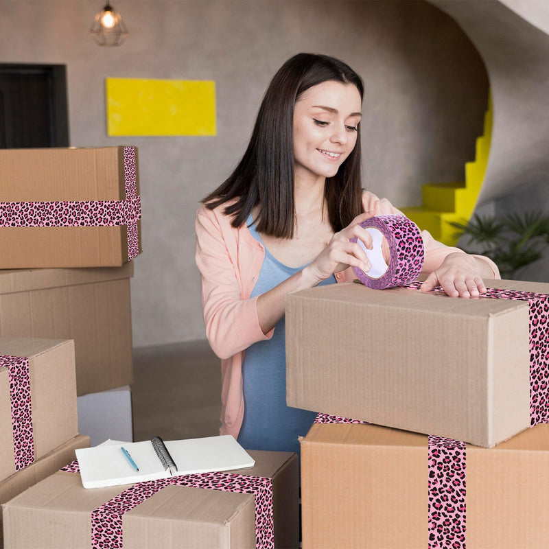 Whaline 109 Yard Leopard Print Packing Tape Pink Waterproof Shipping Tape Pink Safari Jungle Leopard Gift Wrapping Tapes for Small Business DIY Crafts Box Carton Decor Pink Leopard