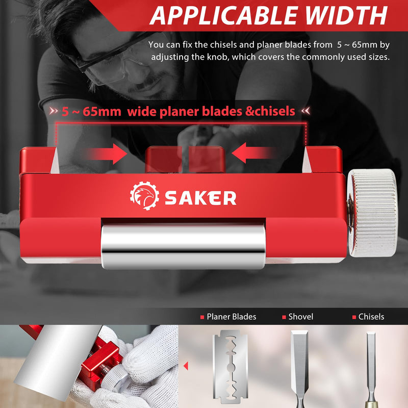 [Australia - AusPower] - Saker Honing Guide with Whetstone - Red Off-Center Upgraded Honing Tool and Diamond Sharpening Stone Set Kit for Knife, Short Chisels and Planes, Fine/Coarse Plate, 400/1000/Grit… Red Honing Guide and Stone 
